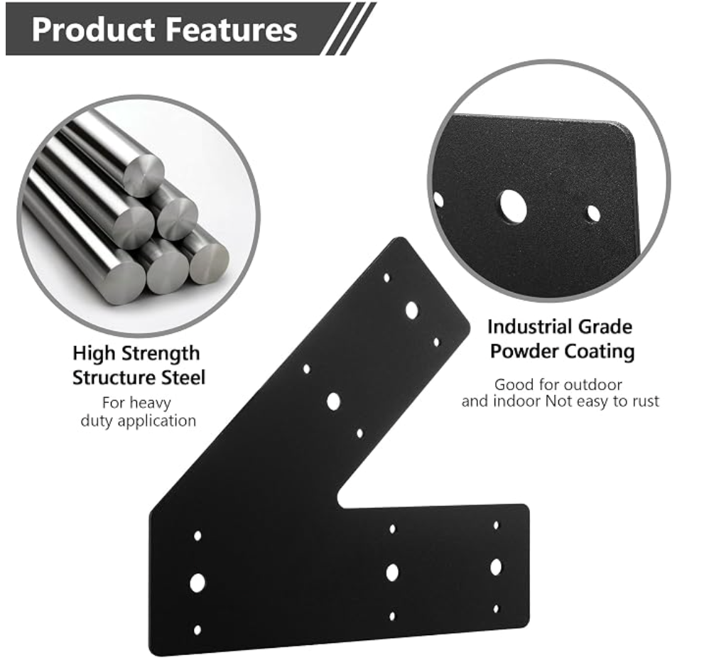 45 Degree Angle Flat Bracket (2 pc) with Powder Coating as Mending Plate, Angled Brackets
