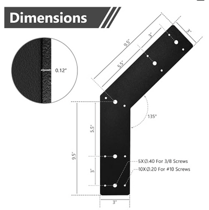 135 Degree Angle Bracket (2 pc) Powder Coated 3mm Structure Steel Plate for Pergola, Truss, and Frame as Joining Plate