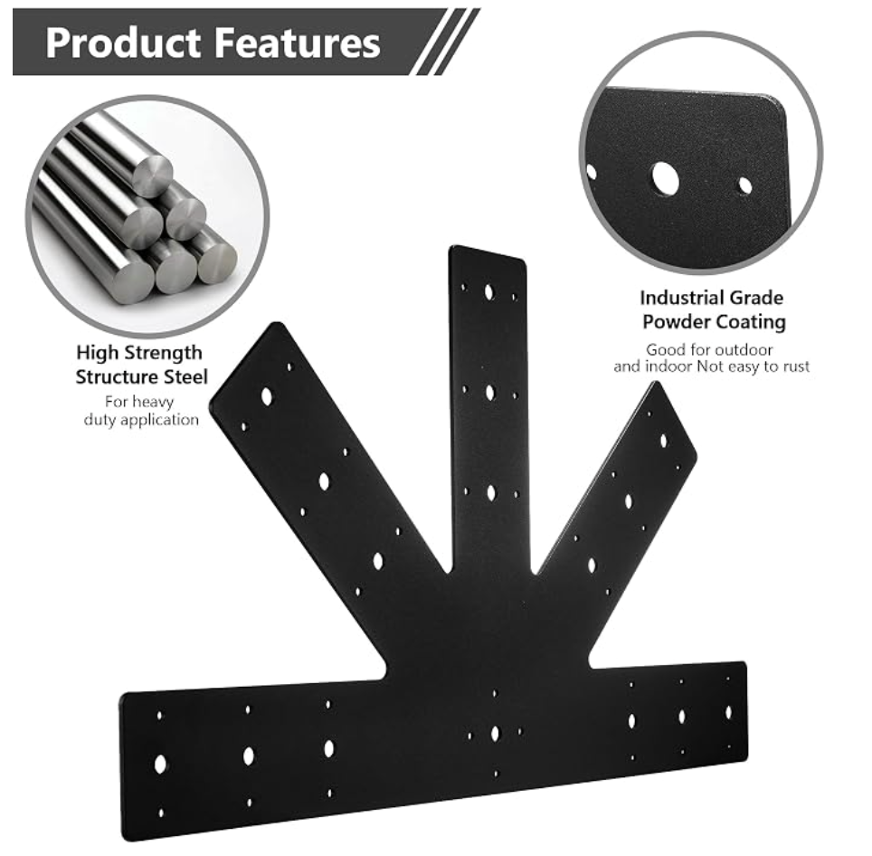 24.0"x13.5" Powder Coated 12 Pitch Gable Plate (1 pc). Heavy Duty 3mm Structure Steel for Decorative Gable Plate, Cedar Gable Bracket, Steel Truss Base Fan for Truss Roof Plate, Pergola Plate.